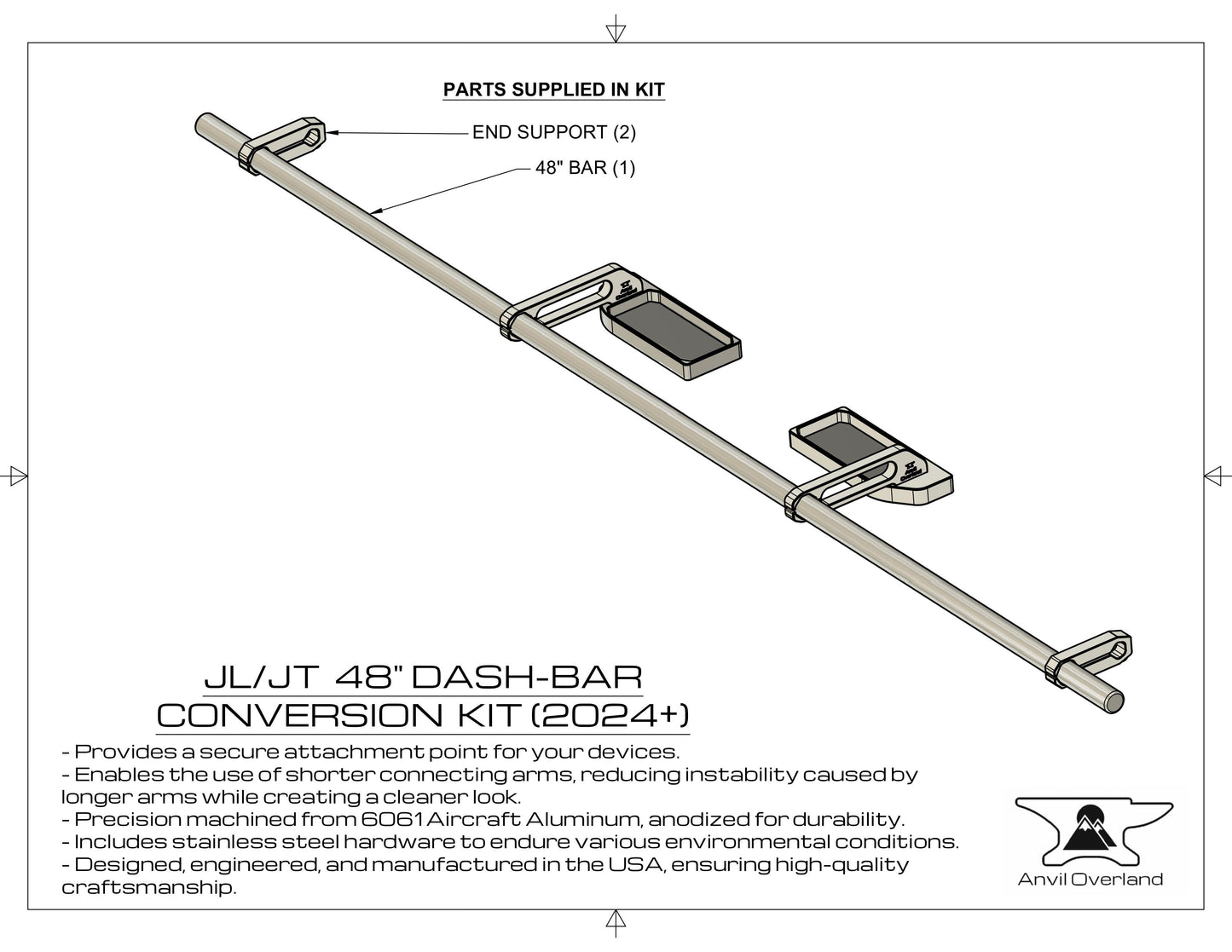 JL/JT 48" Conversion Kit for Dash-Bar (2024+)